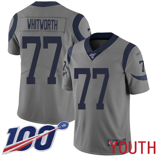 Los Angeles Rams Limited Gray Youth Andrew Whitworth Jersey NFL Football #77 100th Season Inverted Legend
